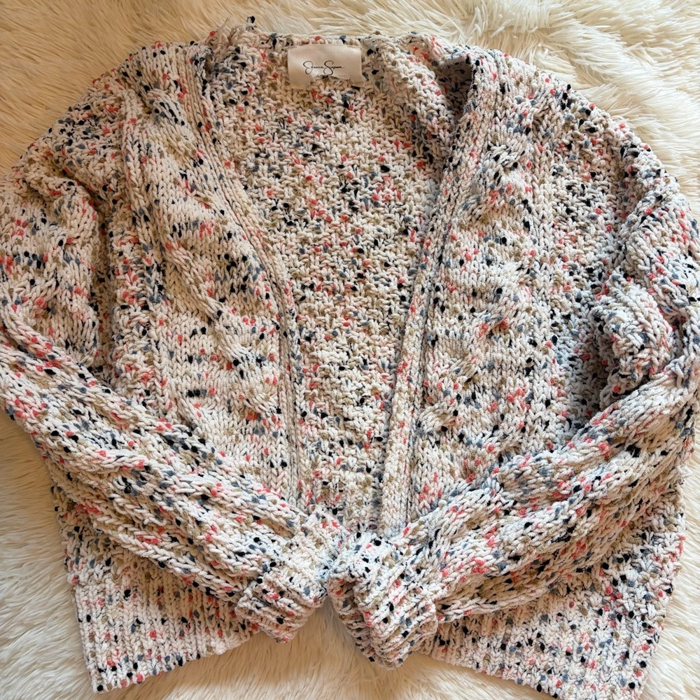 Jessica Simpson White & Rainbow Cardigan Sweater Knit Ladies Size Small